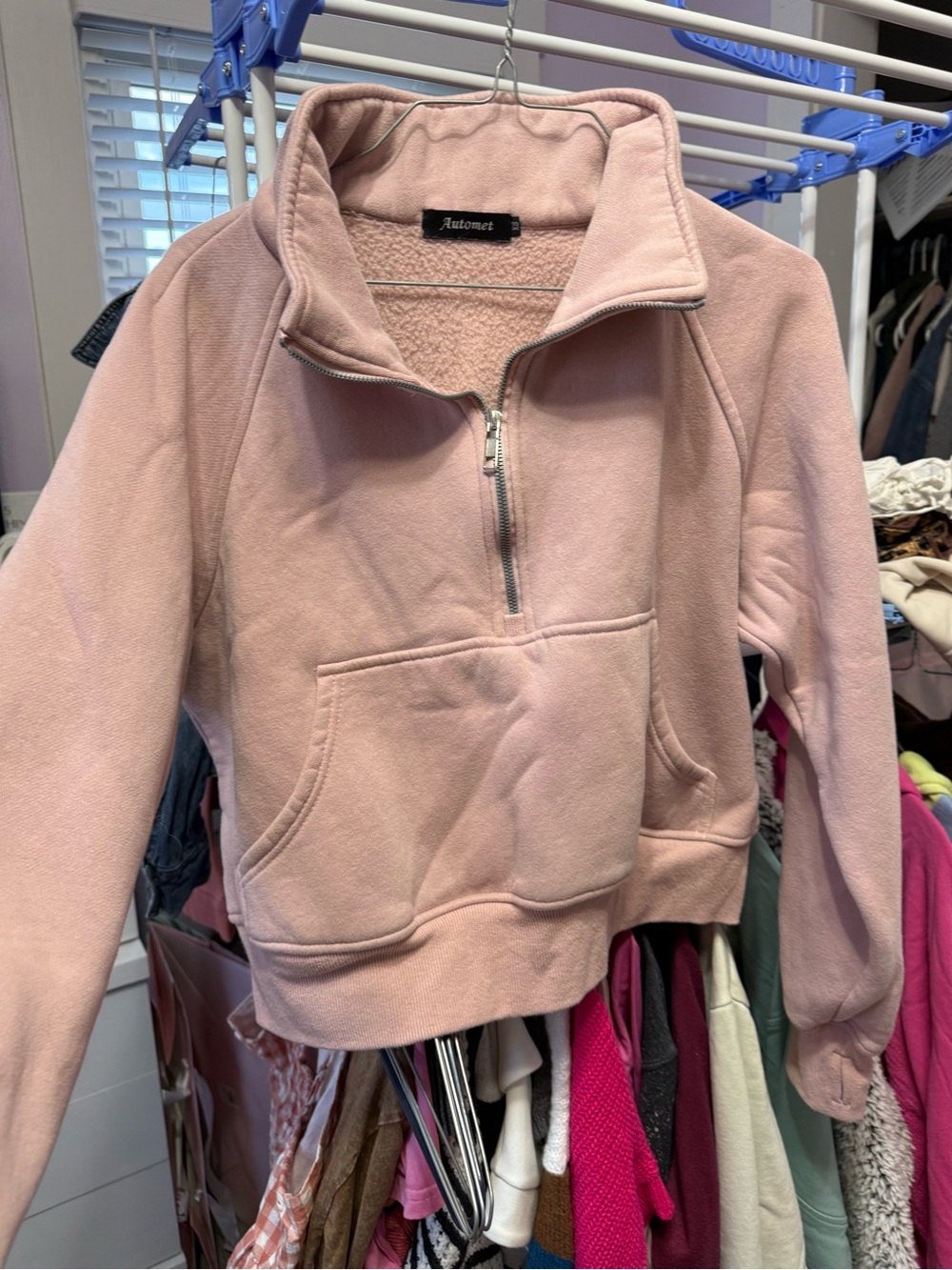Automet Women's Light Pink Sherpa Half-Zip Pullover